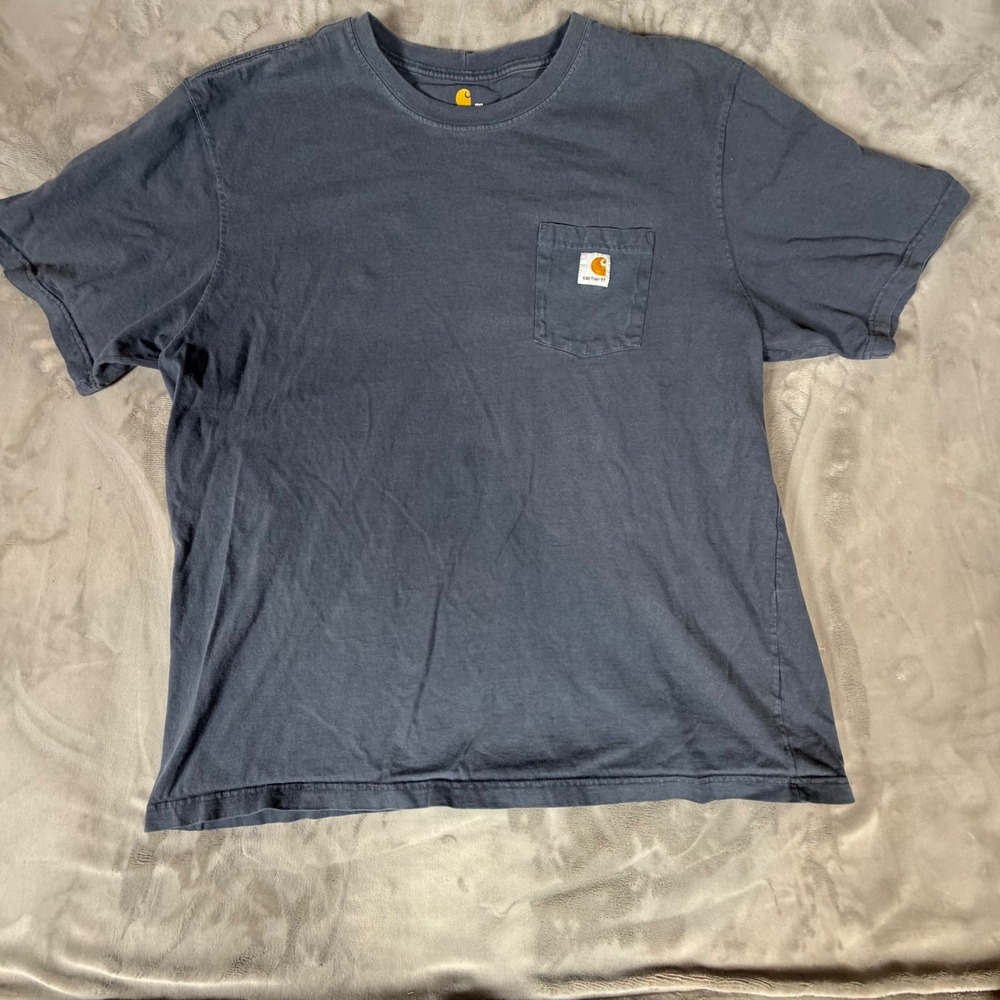 Carhartt Mens 2XL Original Fit Short Sleeve Pocket T-Shirt Navy Blue Gray K87